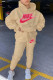 Khaki Fashion Casual Embroidery Basic Hooded Collar Long Sleeve Two Pieces