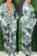 Green Fashion Casual Print Bandage V Neck Long Sleeve Two Pieces