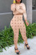 Camel Fashion Casual Print Basic O Neck Long Sleeve Two Pieces