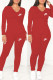 Red Fashion Casual Print Patchwork V Neck Long Sleeve Two Pieces