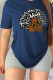 Navy Blue Casual Street Print Patchwork Letter O Neck T-Shirts