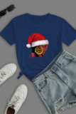 Red Daily Party Print Patchwork O Neck T-Shirts