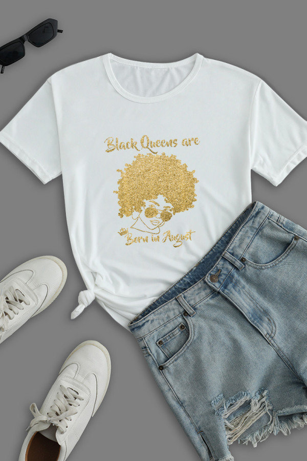 White Street Daily Print Patchwork O Neck T-Shirts