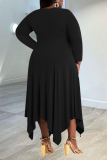 Black Casual Print Split Joint O Neck Irregular Dress Plus Size Dresses