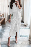 Black White Fashion Casual Patchwork With Belt V Neck Long Sleeve Dresses
