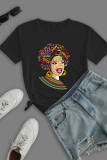 Grey Casual Daily Print Patchwork O Neck T-Shirts