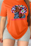 Red Fashion Street Character Patchwork O Neck T-Shirts