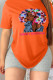 Orange Fashion Street Character Patchwork O Neck T-Shirts