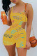 Yellow Fashion Sexy Print Backless Spaghetti Strap Skinny Romper