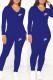 Blue Fashion Casual Print Patchwork V Neck Long Sleeve Two Pieces