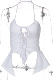 White Fashion Sexy Solid Bandage Hollowed Out Backless Halter Tops