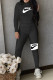 Black Fashion Casual Print Patchwork O Neck Long Sleeve Two Pieces