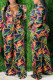Blue Fashion Casual Print Bandage V Neck Long Sleeve Two Pieces
