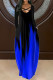 Colorful Blue Casual Print Patchwork V Neck Long Sleeve Dresses