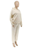 Cream White Fashion Casual Solid Split Joint Hooded Collar Long Sleeve Two Pieces