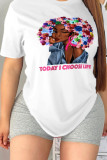Red Fashion Street Character Patchwork O Neck T-Shirts