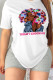 White Fashion Street Character Patchwork O Neck T-Shirts