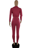 Watermelon Red Fashion Casual Solid Patchwork Long Sleeve Two Pieces
