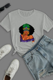 Red Fashion Casual Print Patchwork O Neck T-Shirts