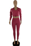 Watermelon Red Fashion Casual Solid Patchwork Long Sleeve Two Pieces