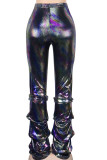 Silver Elastic Fly Mid Draped Solid Boot Cut Pants