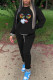 Black Casual Sportswear Print Patchwork O Neck Long Sleeve Two Pieces