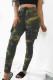 Army Green Fashion Casual Camouflage Print Mid Waist Trousers