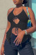 Black Fashion Sexy Solid Bandage Hollowed Out Backless Halter Tops