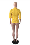 Yellow Fashion Casual Solid Cardigan Turndown Collar Outerwear