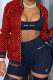 Red Street Plaid Print Patchwork Zipper Outerwear