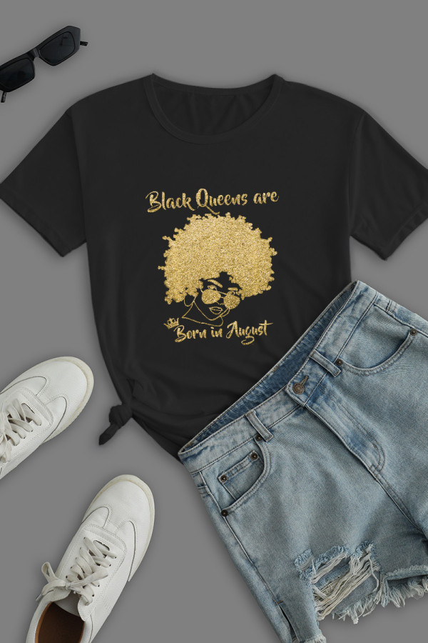 Black Street Daily Print Patchwork O Neck T-Shirts
