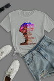 Red Casual Street Print Patchwork O Neck T-Shirts