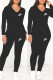 Black Fashion Casual Print Patchwork V Neck Long Sleeve Two Pieces
