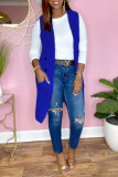 Blue Fashion Casual Solid Cardigan Turndown Collar Outerwear