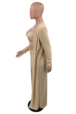 Champagne Sexy Solid Patchwork Spaghetti Strap Long Sleeve Three Pieces