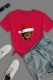 Red Daily Party Print Patchwork O Neck T-Shirts