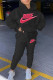 Black Fashion Casual Embroidery Basic Hooded Collar Long Sleeve Two Pieces