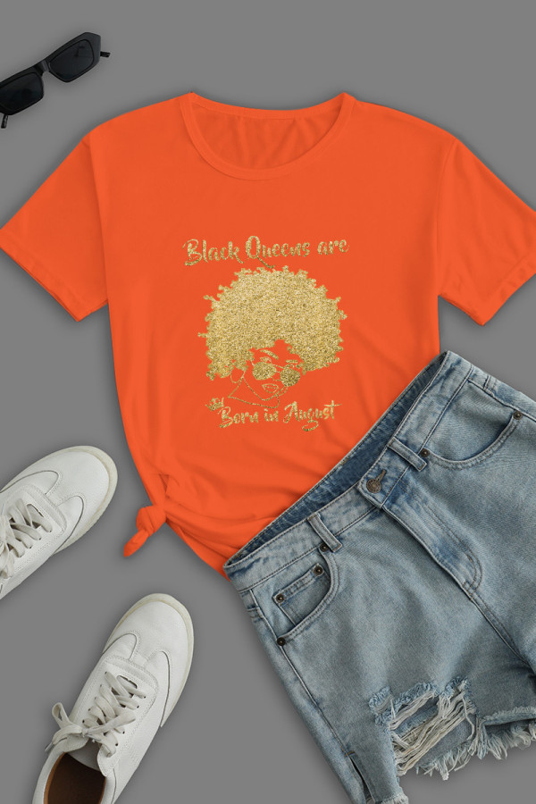 Orange Street Daily Print Patchwork O Neck T-Shirts