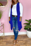 Blue Fashion Casual Solid Cardigan Turndown Collar Outerwear
