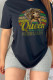 Black Casual Daily Character Print Patchwork Letter O Neck T-Shirts
