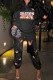 Black Casual Print Patchwork Hooded Collar Long Sleeve Two Pieces