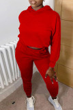 Red Casual Solid Split Joint Hooded Collar Long Sleeve Two Pieces