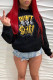 Black Casual Print Patchwork Hooded Collar Tops