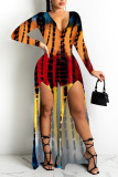 Red Casual Print Patchwork Slit V Neck Straight Jumpsuits