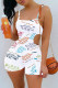 White Fashion Sexy Print Backless Spaghetti Strap Skinny Romper