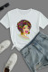 White Casual Daily Print Patchwork O Neck T-Shirts
