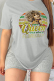 Red Casual Daily Character Print Patchwork Letter O Neck T-Shirts