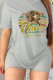 Grey Casual Daily Character Print Patchwork Letter O Neck T-Shirts