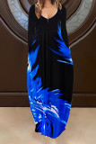 Rose Red Casual Print Patchwork V Neck Long Sleeve Dresses