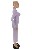 Pink Fashion Casual Solid Basic O Neck Long Sleeve Dresses